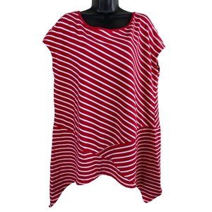 Avenue Top Womens Plus Size 18/20 1X Red White Striped Angled Hem Stretch
